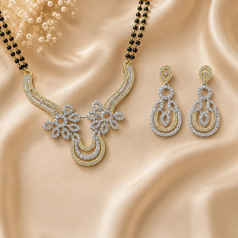 Elegant 18K Gold Diamond Mangalsutra with matching earrings for Women