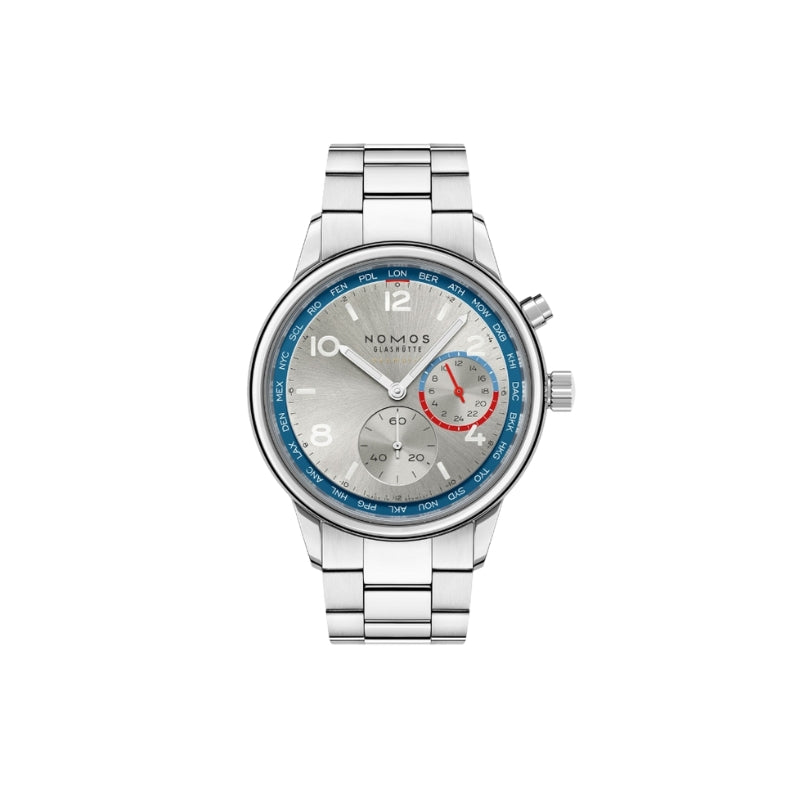 NOMOS Glash&uuml;tte Club Sport Neomatik Worldtimer Silver