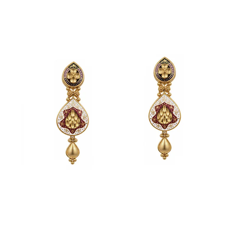 Elegant 22K Yellow Gold Enamel Necklace and Earrings Set for Women