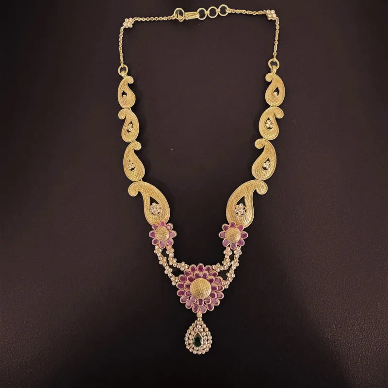 Elegant 22K Yellow Gold Antique Necklace and Earrings Set for Women