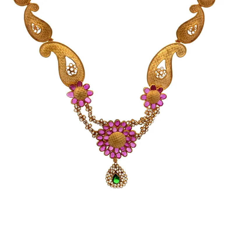 Elegant 22K Yellow Gold Antique Necklace and Earrings Set for Women