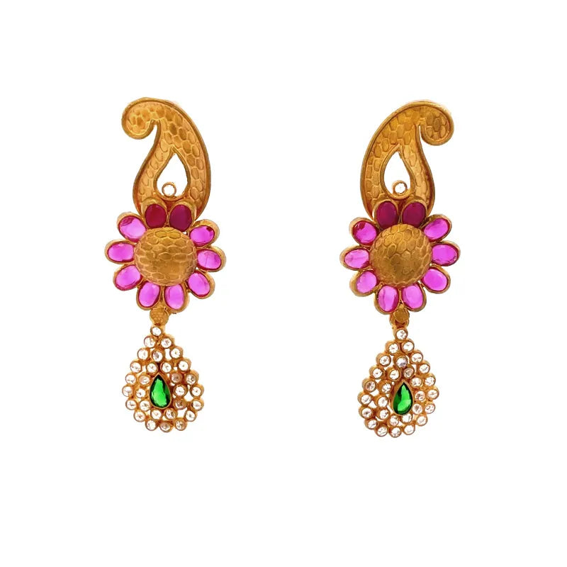 Elegant 22K Yellow Gold Antique Necklace and Earrings Set for Women