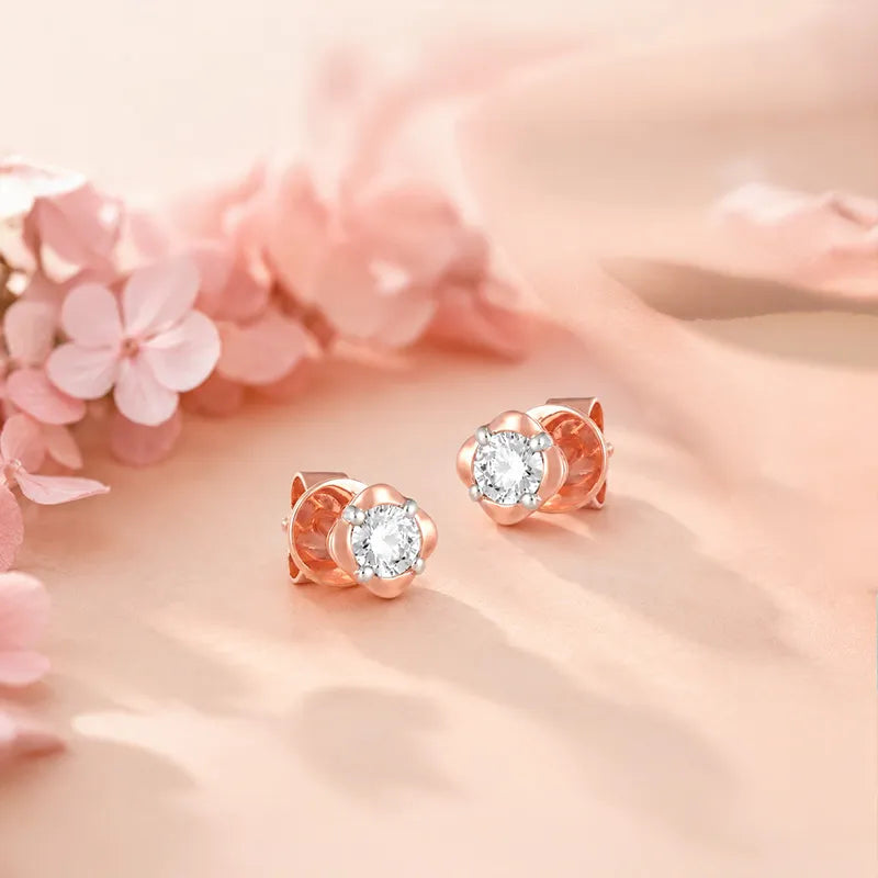 18K Rose Gold & Diamond Rhombus Simple Stud Earrings