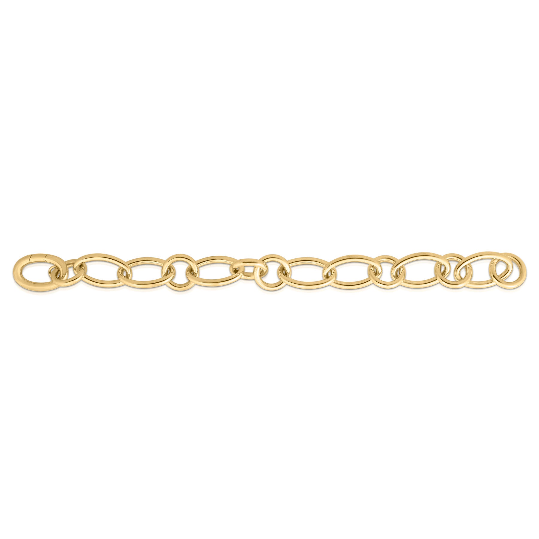 18K YELLOW DESIGNER GOLD ALTERNATING OVAL & ROUND LINK LONG BRACELET
