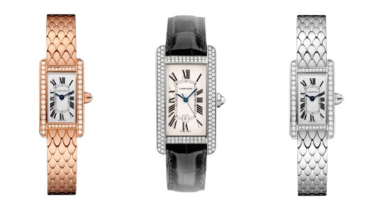 diamond-studded, rectangular watch
