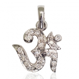 Dainty, OM pendant Charm in 18K Gold Diamonds