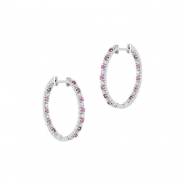 18K White Gold Diamond Hoops Earrings with Tourmaline