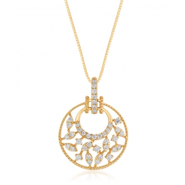 18K Gold Diamond Round Pendant