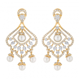 18K Gold Diamond and Pearl Earrings