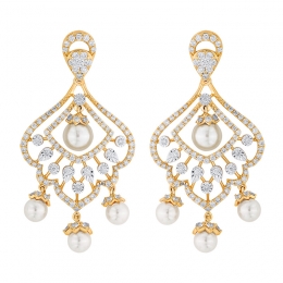 18K Gold Diamond and Pearl Earrings