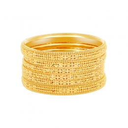 22k Yellow Gold Beaded Patterned Bangle Set of 6