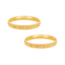 22k Yellow Gold Beaded Patterned Bangle Set of 2