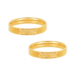 22k Yellow Gold Beaded Patterned Bangle Set of 2