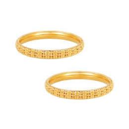 22k Yellow Gold Beaded Patterned Bangle Set of 2