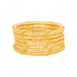 22k Yellow Gold Cross Hatch Patterned Bangle Set of 6