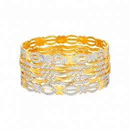 22K Two-Toned Gold Intertwined Pattern Bangle Set of 6