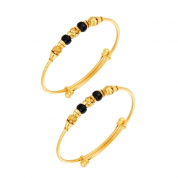 22K Yellow Gold and Black Beaded Baby Bangle Set of 2
