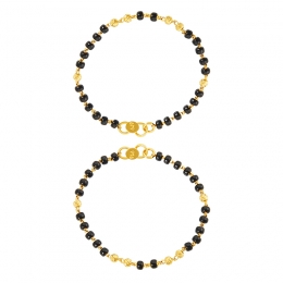 22K Yellow Gold and Black Beaded Baby Bangle Set of 2