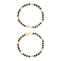 22K Yellow Gold and Black Beaded Baby Bracelet Set of 2