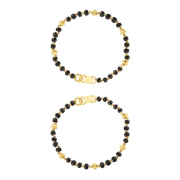 22K Yellow Gold and Black Beaded Baby Bracelet Set of 2