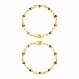 22K Yellow Gold and Red Beaded Baby Bracelet Set of 2