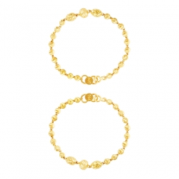 22K Yellow Gold Beaded Baby Bangle Set of 2