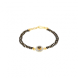 22K Yellow Gold and Black Beaded Disc Pendant Bracelet