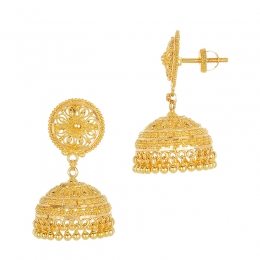 22k Yellow Gold Beaded Patterned Jhumka Earrings