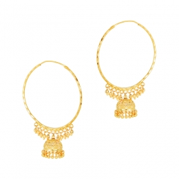 22K Yellow Gold Beaded Jhumka Hoop Earrings