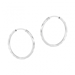 18K White Gold Hammered Hoop Earrings