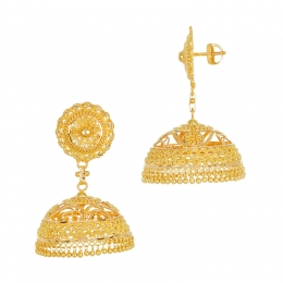 22k Yellow Gold Floral Beaded Jhumka Earrings