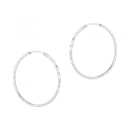 18K White Gold Hammered Hoop Earrings