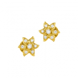 18K Yellow Gold Diamond Floral Stud Earrings