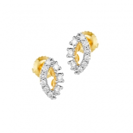 18K Two tone Gold Diamond Oval Stud Earrings