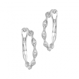 18K White Gold Diamond Swirl Huggies Earrings