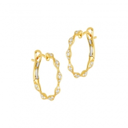 18K Yellow Gold Diamond Swirl Huggies Earrings