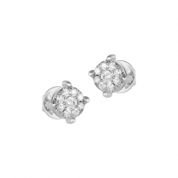 18K White Gold Diamond Circle Stud Earrings