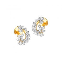 18K Two tone Gold Diamond Floral Curve Stud Earrings