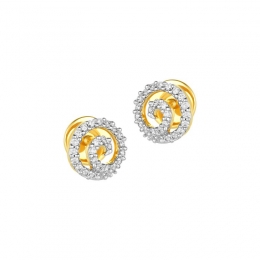 18K Two tone Gold Diamond Spiral Curved Stud Earrings