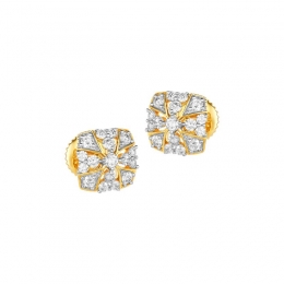 18K Two tone Gold Diamond Square Cluster Stud Earrings