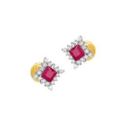 18K Two tone Gold Diamond Rhombus Stud Earrings