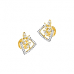 18K Yellow Gold Diamond Abstract Geometric Stud Earrings