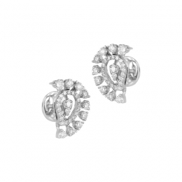 18K White Gold Diamond Curve Encrusted Stud Earrings