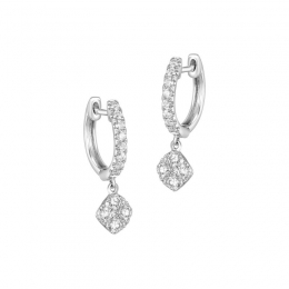 18K White Gold Pave Diamond Dangling Hoop Earrings