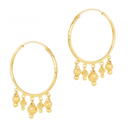 22K Yellow Gold Beaded Ball Hoop Earrings