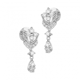 18K White Gold Diamond Floral Drop Earrings