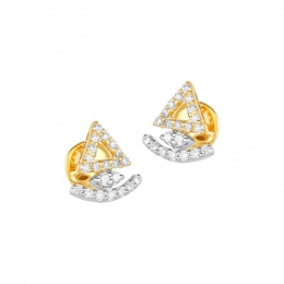 18K Two tone Gold Diamond Triangular Curve Stud Earrings