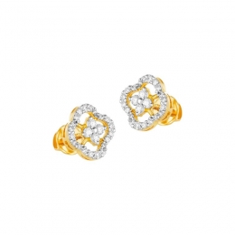18K Two tone Gold Diamond Clover Stud Earrings