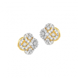 18K Two tone Gold Diamond Clover Stud Earrings