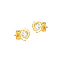 18K Yellow Gold Diamond Simple Spiral Stud Earrings